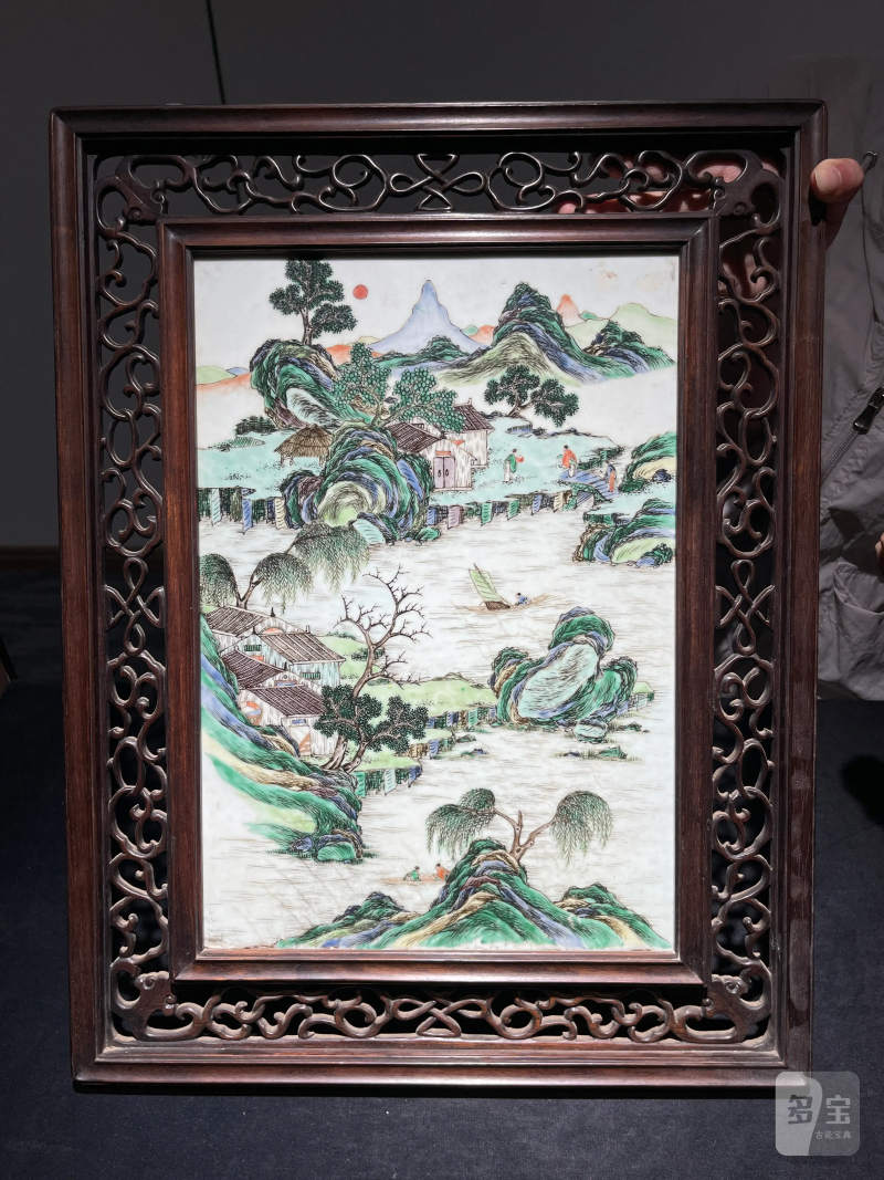 清中期 五彩山水纹瓷板 - 图2